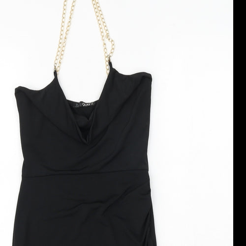 Quiz Womens Black Polyester Bodycon Size 8 Cowl Neck Pullover - Chain Strap