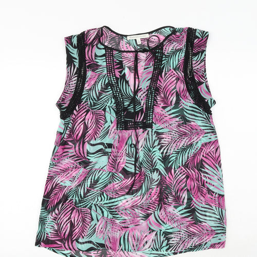 Daniel Rainn Womens Multicoloured Geometric Polyester Basic Tank Size M V-Neck - Leaf Print