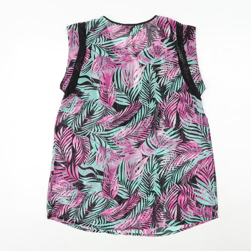 Daniel Rainn Womens Multicoloured Geometric Polyester Basic Tank Size M V-Neck - Leaf Print