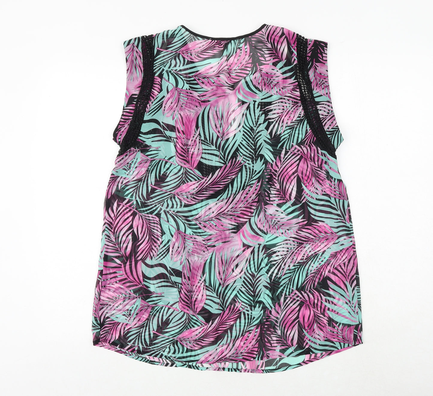 Daniel Rainn Womens Multicoloured Geometric Polyester Basic Tank Size M V-Neck - Leaf Print