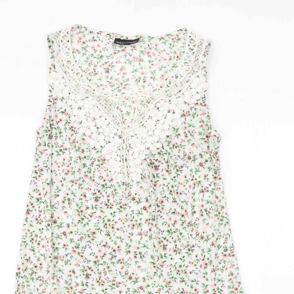 Warehouse Womens Multicoloured Floral Viscose A-Line Size 12 Scoop Neck Pullover