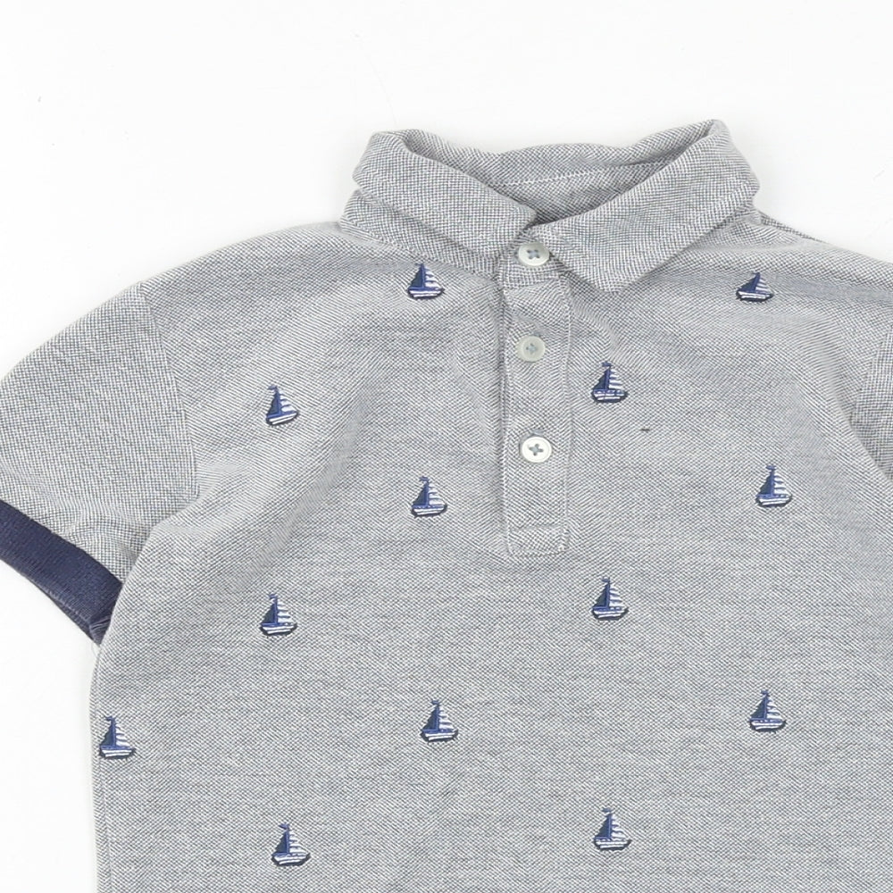 NEXT Boys Blue Geometric Cotton Pullover Polo Size 2-3 Years Collared Button - Boat Pattern