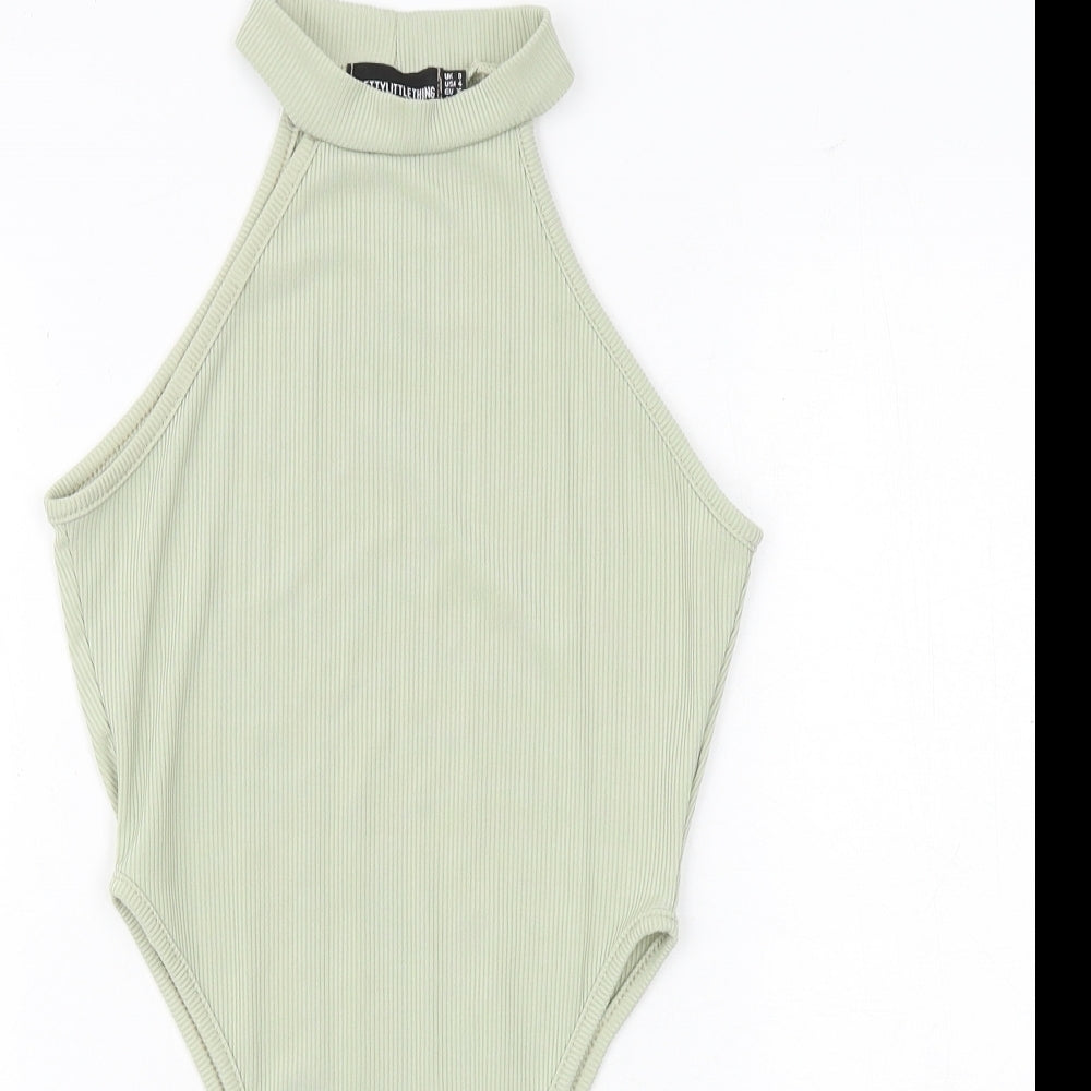 PRETTYLITTLETHING Womens Green Polyester Bodysuit One-Piece Size 8 Snap