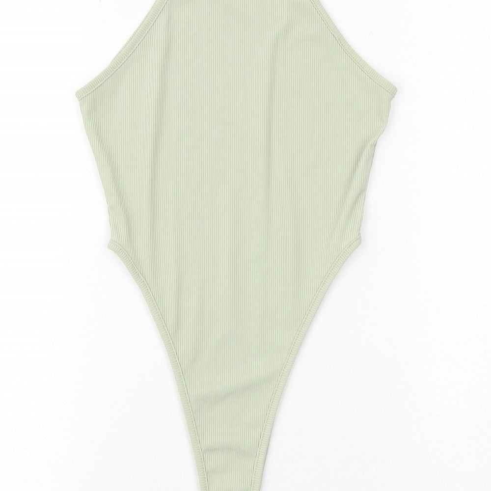 PRETTYLITTLETHING Womens Green Polyester Bodysuit One-Piece Size 8 Snap