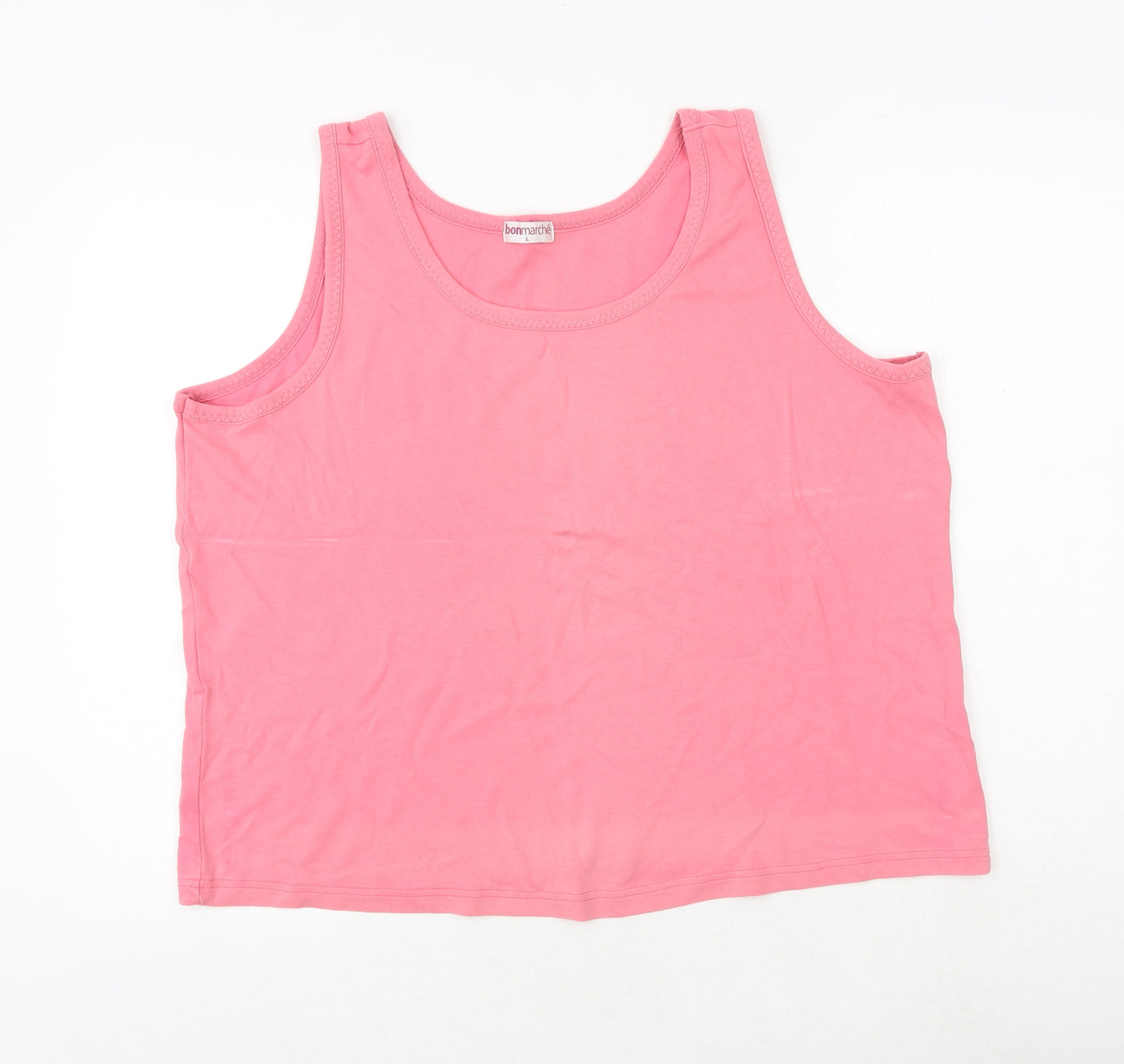 Bonmarché Womens Pink 100% Cotton Basic Tank Size L Round Neck
