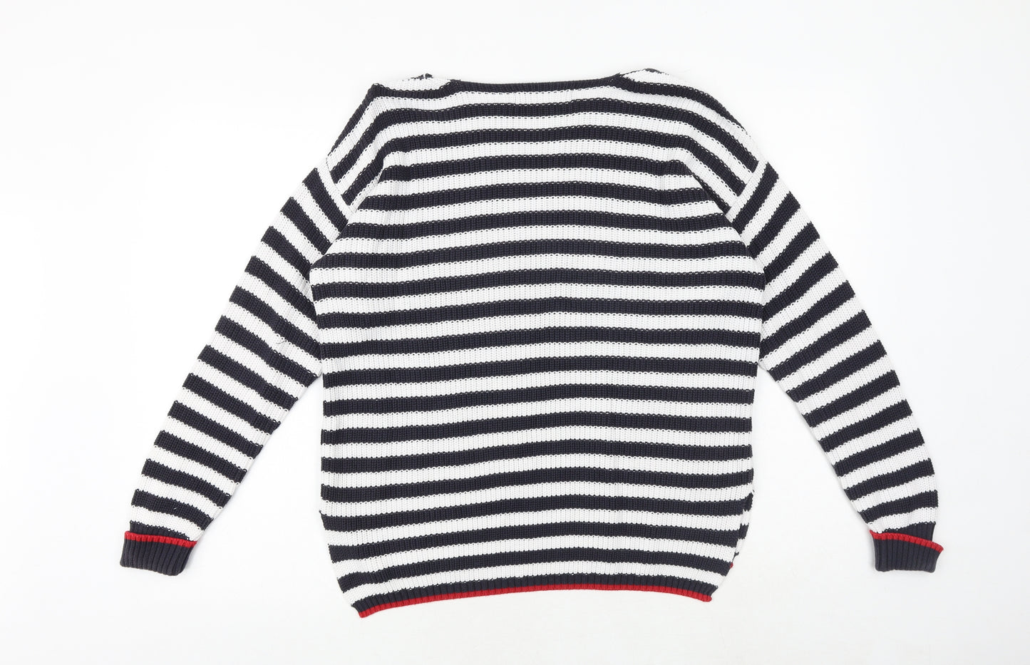 Marks and Spencer Womens Blue Round Neck Striped 100% Cotton Pullover Jumper Size M
