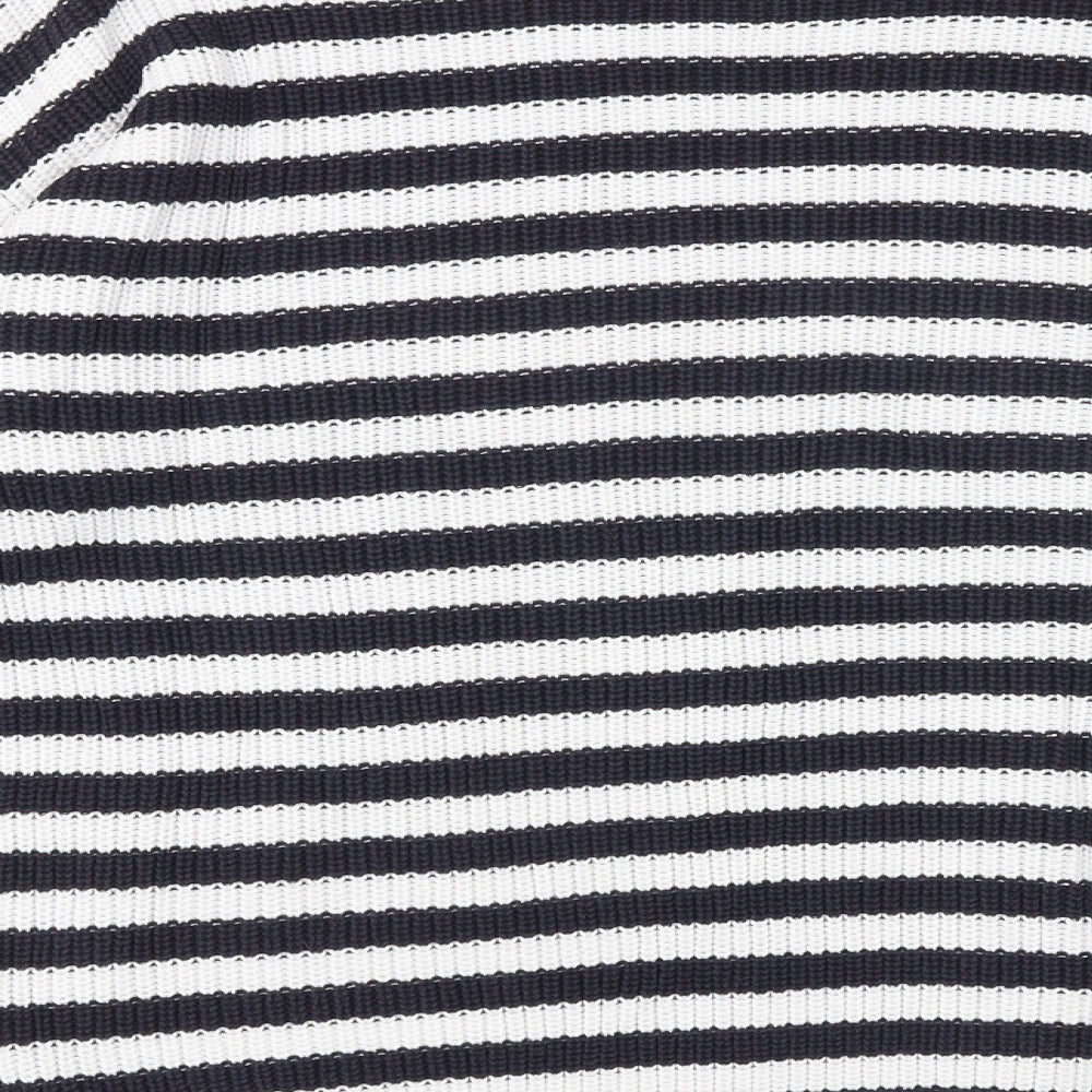 Marks and Spencer Womens Blue Round Neck Striped 100% Cotton Pullover Jumper Size M