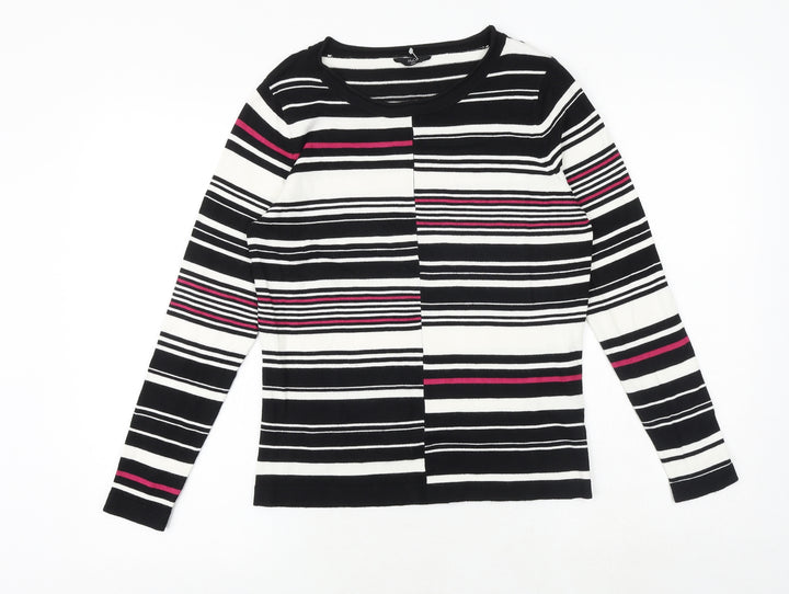 M&Co Womens Black Round Neck Striped Viscose Pullover Jumper Size 12
