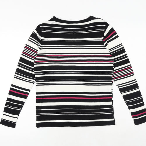 M&Co Womens Black Round Neck Striped Viscose Pullover Jumper Size 12