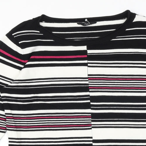 M&Co Womens Black Round Neck Striped Viscose Pullover Jumper Size 12
