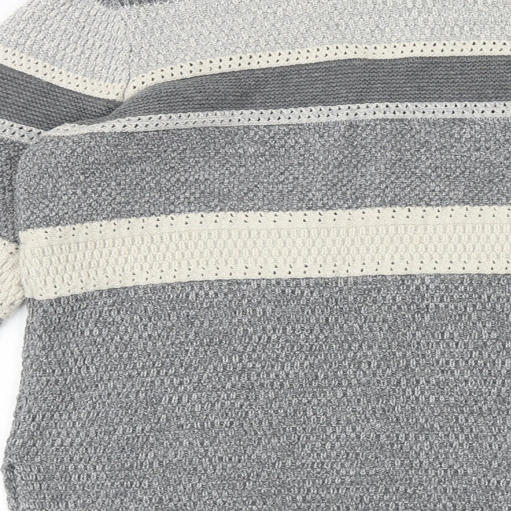 Laura Ashley Womens Grey Round Neck Striped Cotton Pullover Jumper Size 12