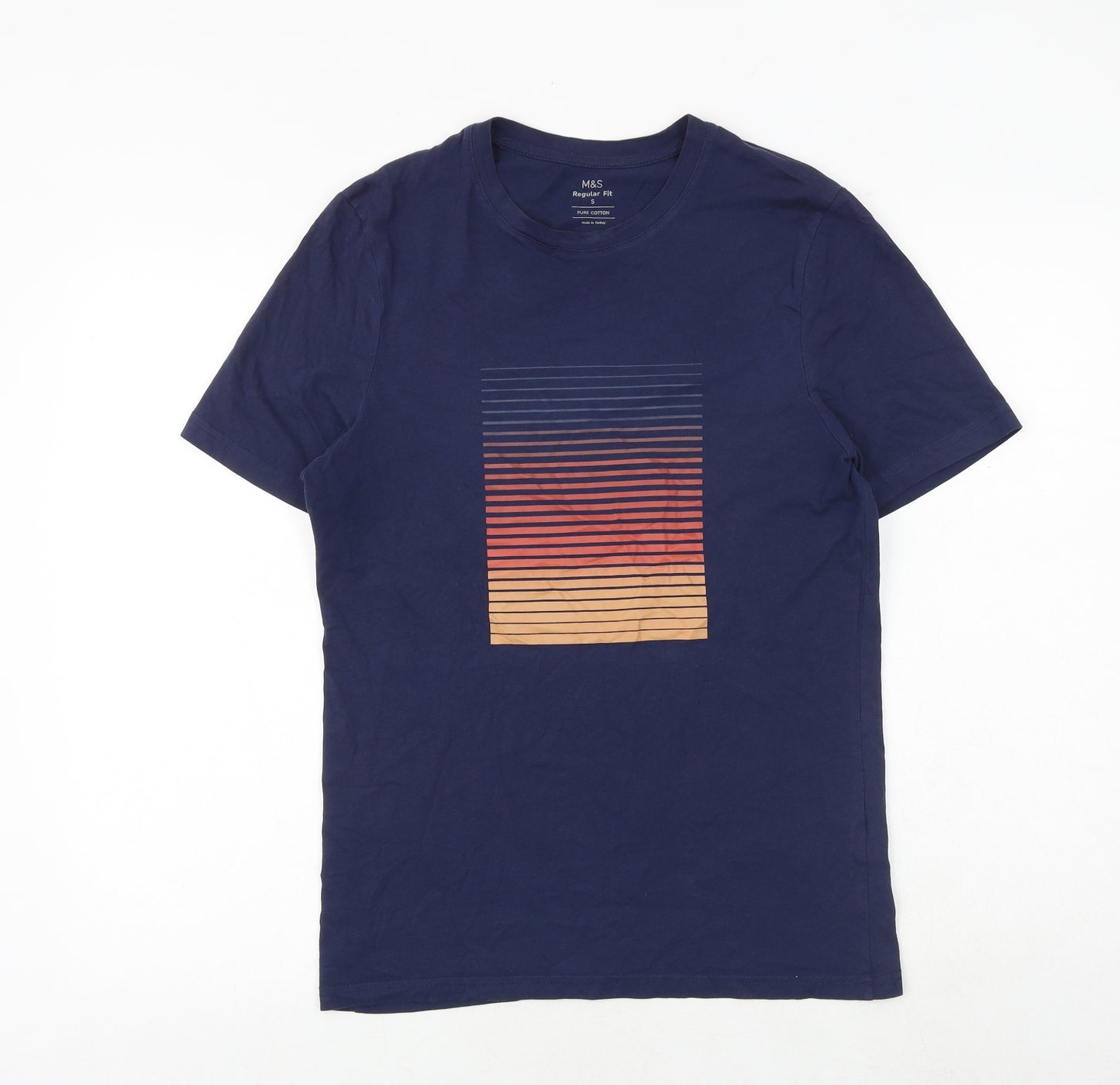 Marks and Spencer Mens Blue Cotton T-Shirt Size S Crew Neck