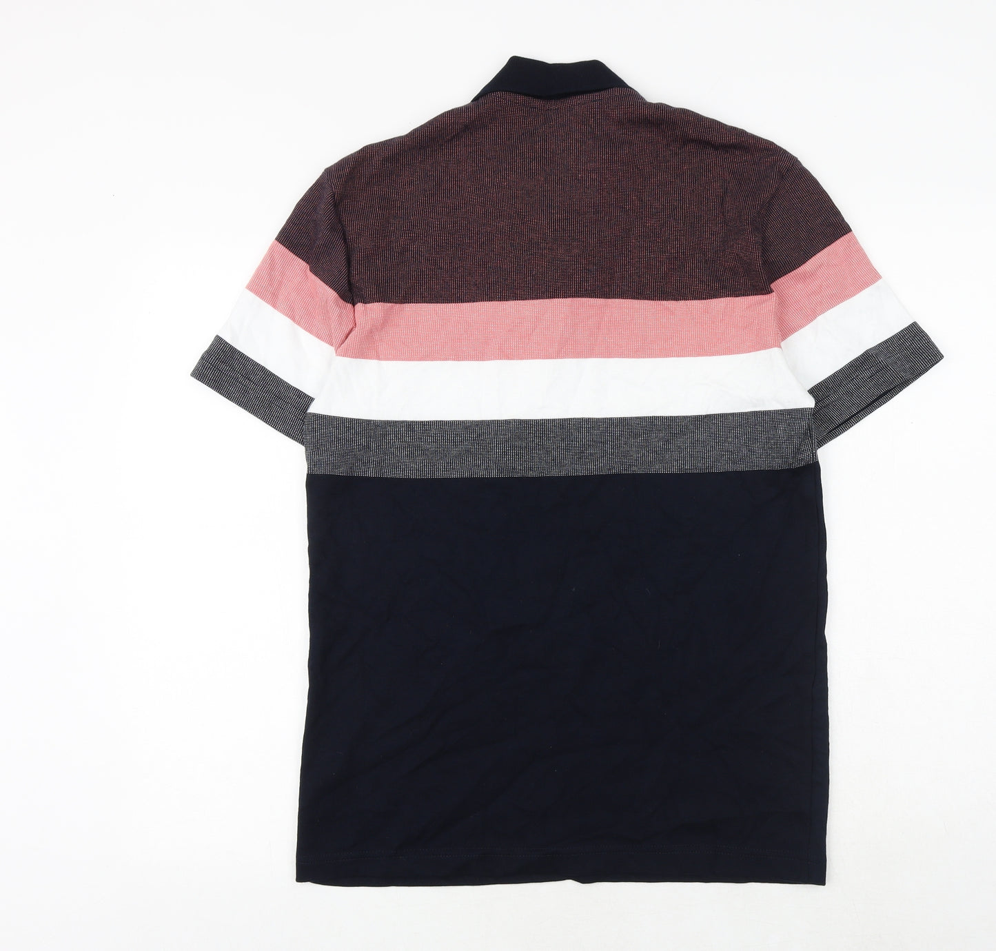 Marks and Spencer Mens Black Striped 100% Cotton Polo Size S Collared Button