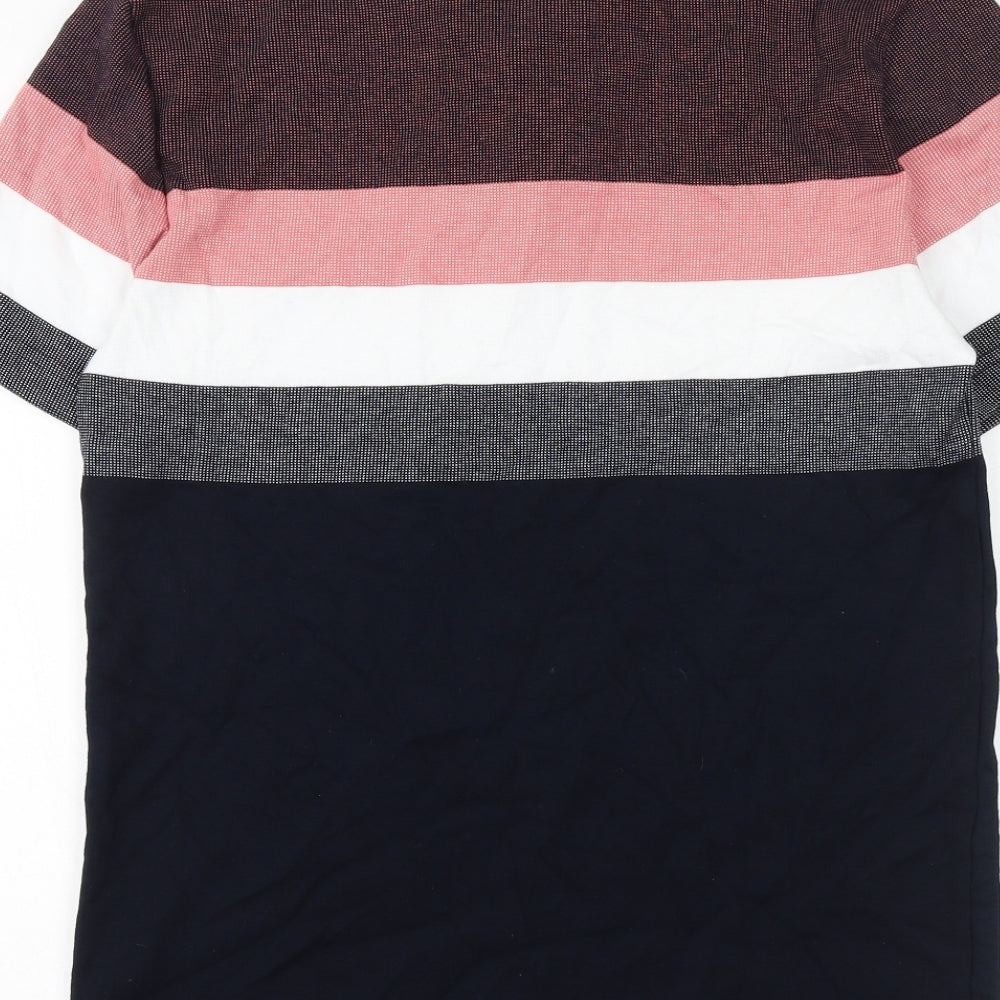 Marks and Spencer Mens Black Striped 100% Cotton Polo Size S Collared Button