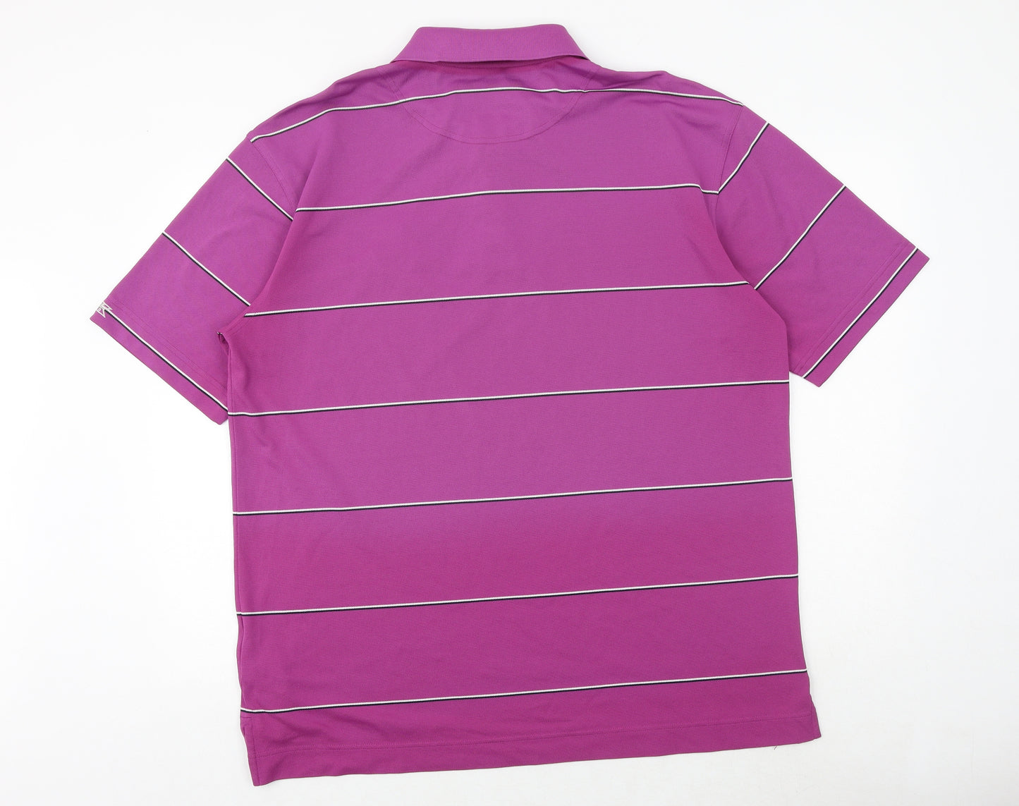 Cutter & Buck Mens Pink Striped Polyester Polo Size L Collared Button
