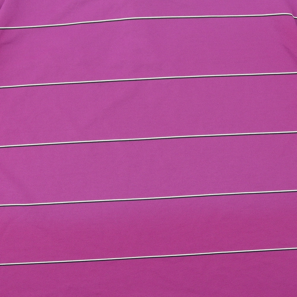 Cutter & Buck Mens Pink Striped Polyester Polo Size L Collared Button