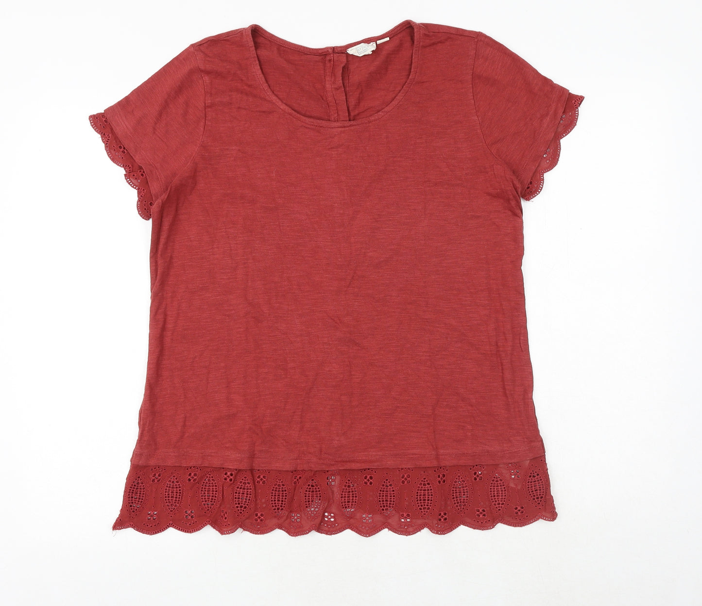 Fat Face Womens Red Viscose Basic T-Shirt Size 10 Round Neck