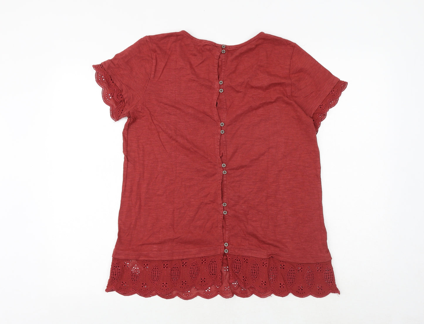 Fat Face Womens Red Viscose Basic T-Shirt Size 10 Round Neck