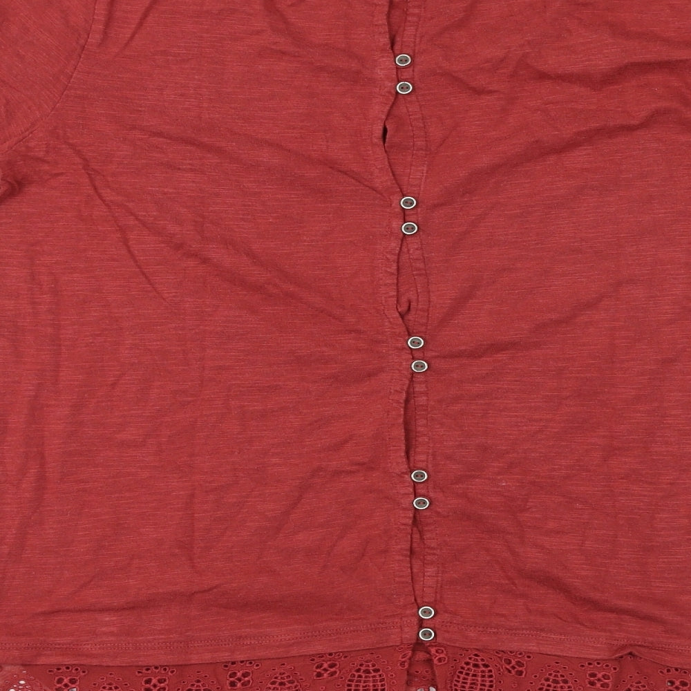 Fat Face Womens Red Viscose Basic T-Shirt Size 10 Round Neck