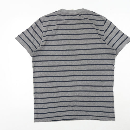 Abercrombie & Fitch Mens Grey Striped Polyester T-Shirt Size L Crew Neck