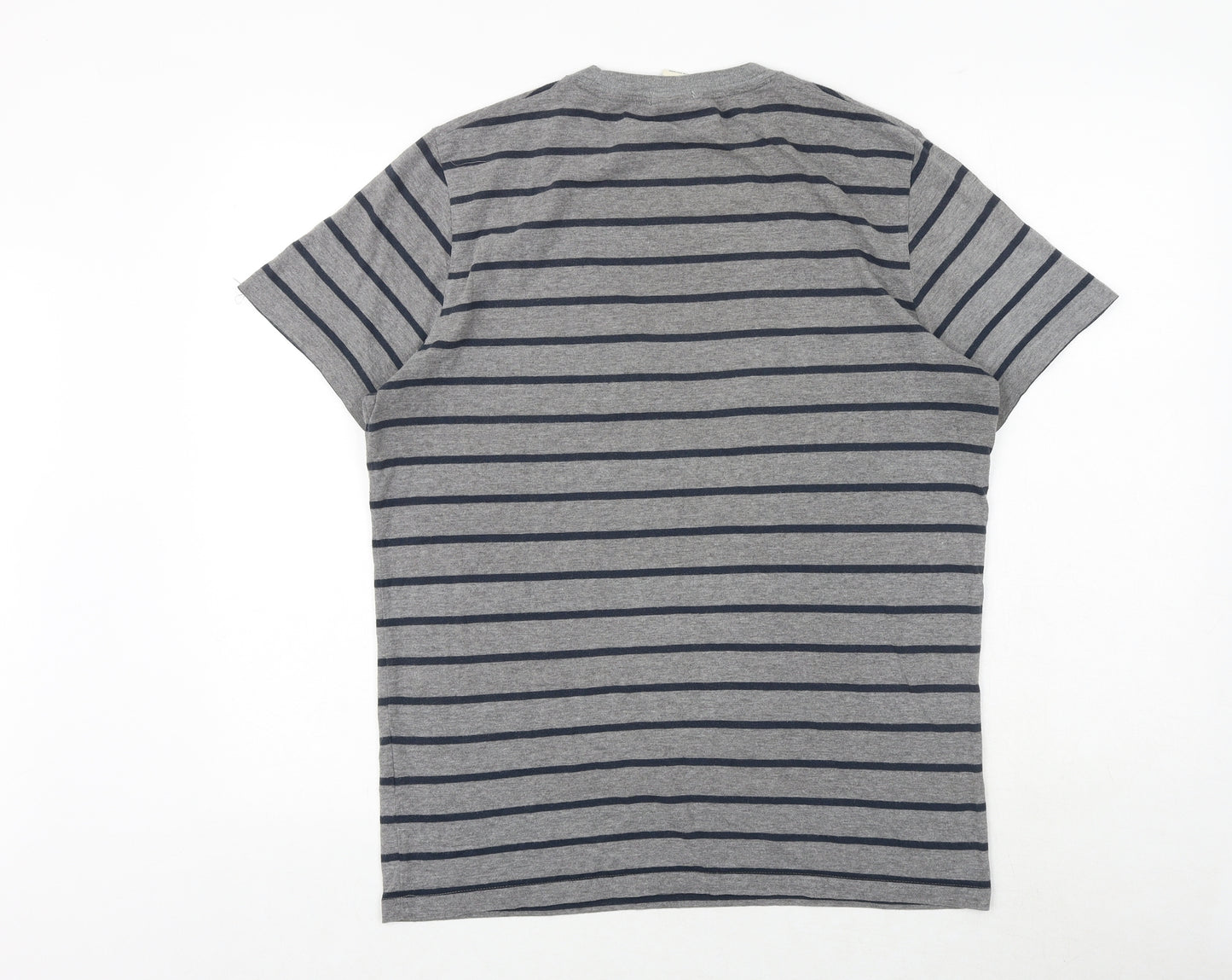 Abercrombie & Fitch Mens Grey Striped Polyester T-Shirt Size L Crew Neck
