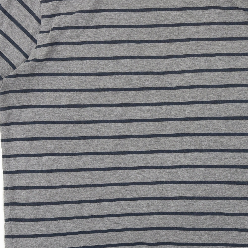 Abercrombie & Fitch Mens Grey Striped Polyester T-Shirt Size L Crew Neck