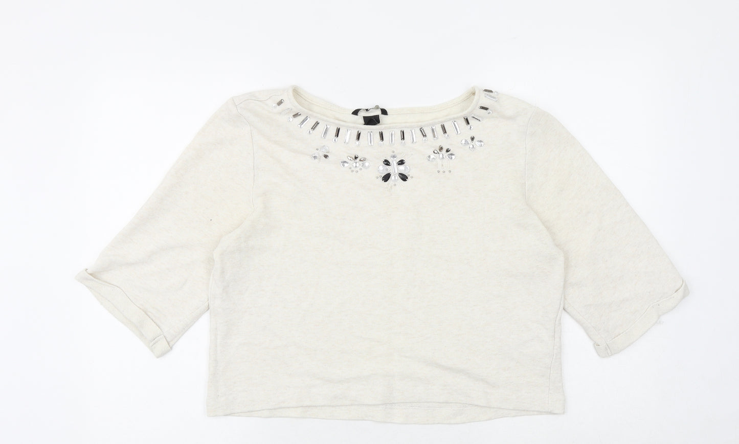 H&M Womens Beige Cotton Basic T-Shirt Size M Boat Neck