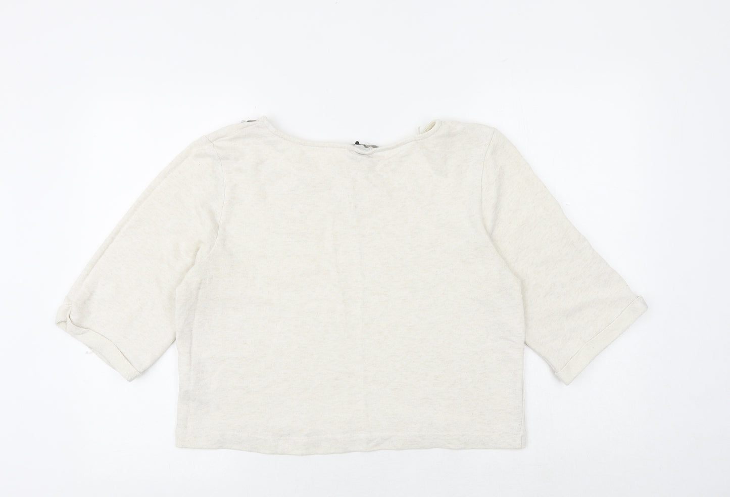H&M Womens Beige Cotton Basic T-Shirt Size M Boat Neck