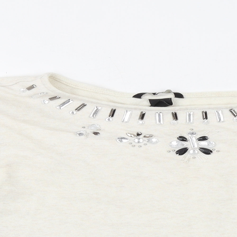 H&M Womens Beige Cotton Basic T-Shirt Size M Boat Neck