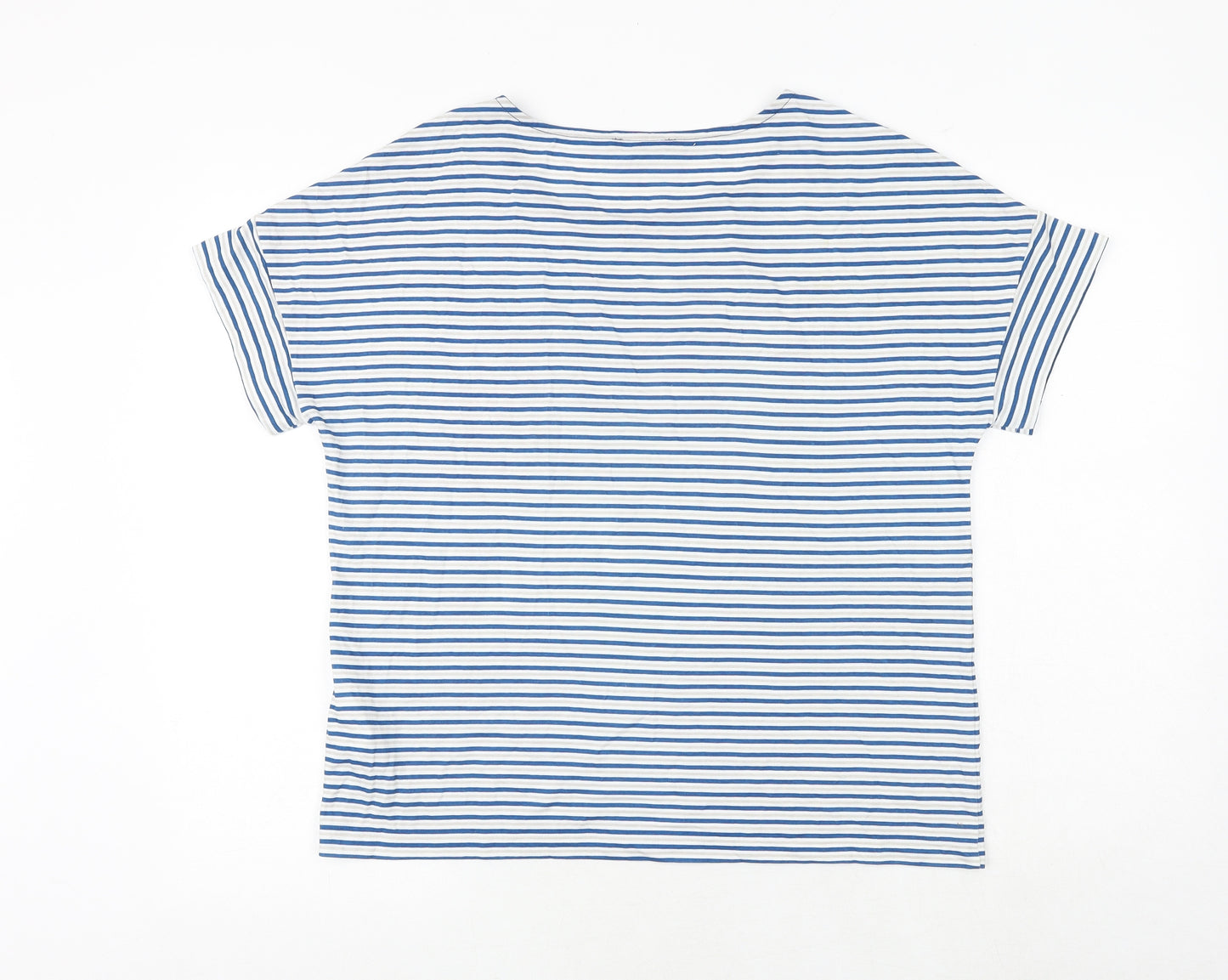 Olsen Womens Blue Striped Cotton Basic T-Shirt Size 12 Round Neck
