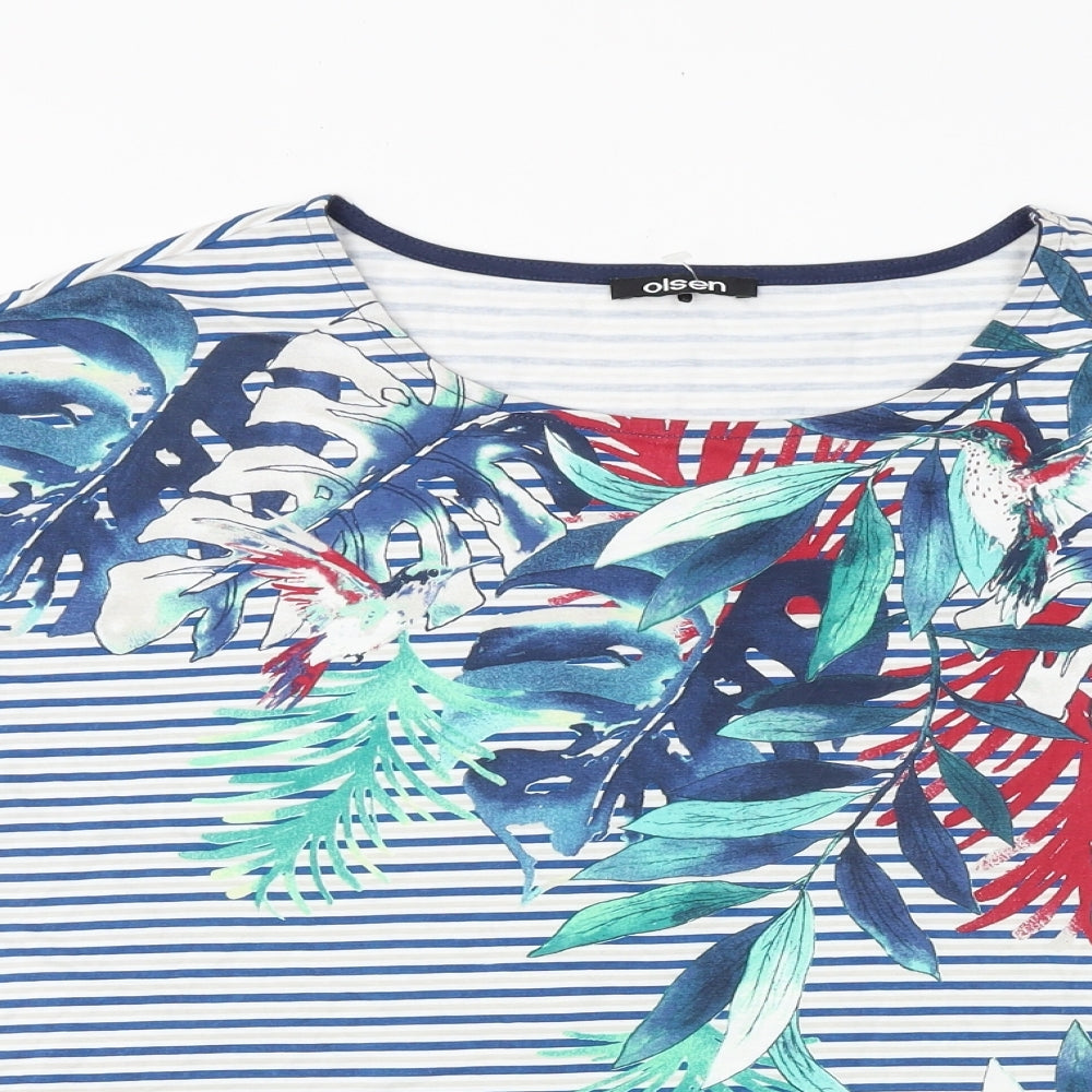 Olsen Womens Blue Striped Cotton Basic T-Shirt Size 12 Round Neck