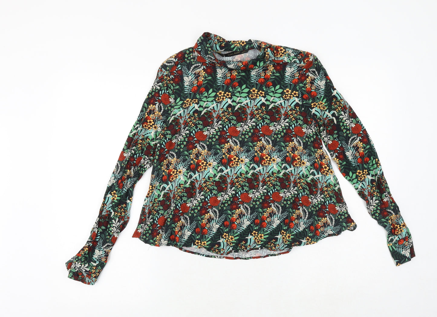 Zara Womens Multicoloured Floral Polyester Basic Blouse Size XS High Neck