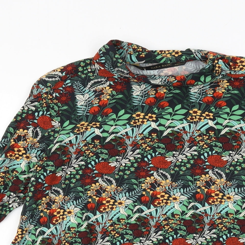 Zara Womens Multicoloured Floral Polyester Basic Blouse Size XS High Neck