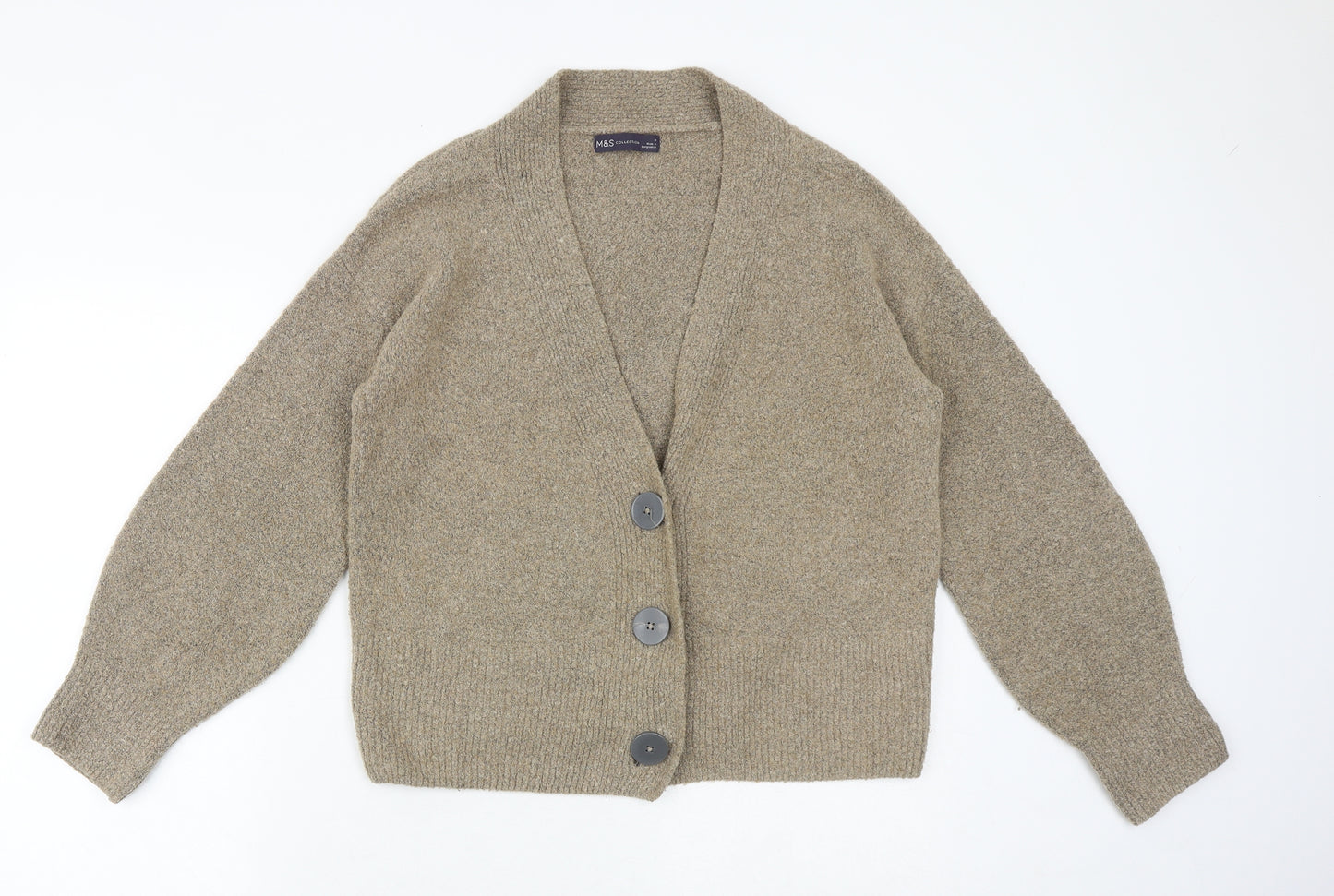 Marks and Spencer Womens Brown V-Neck Cotton Cardigan Jumper Size M