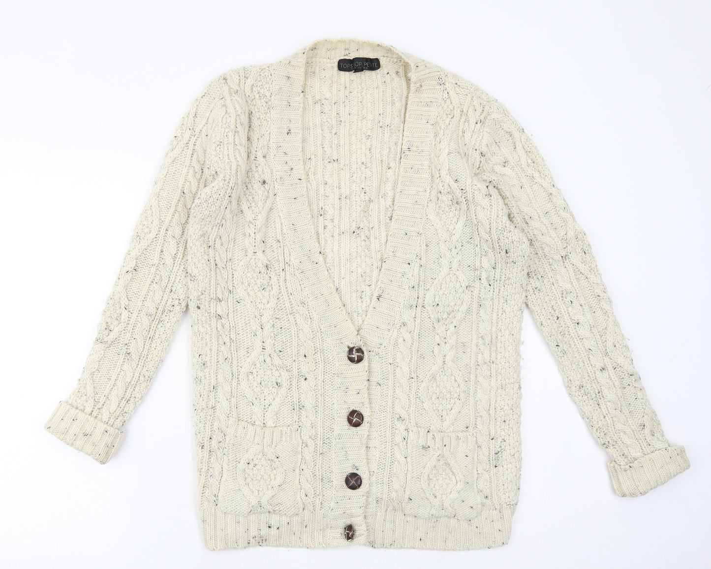 Topshop Womens Beige V-Neck Wool Cardigan Jumper Size 10