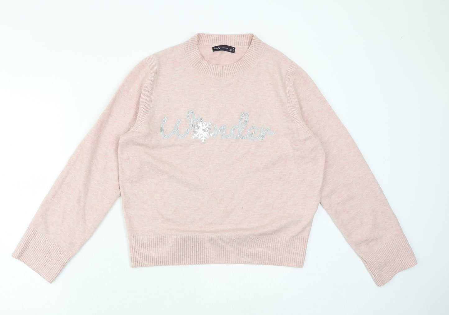Marks and Spencer Womens Pink Round Neck Polyester Pullover Jumper Size M - Wonder
