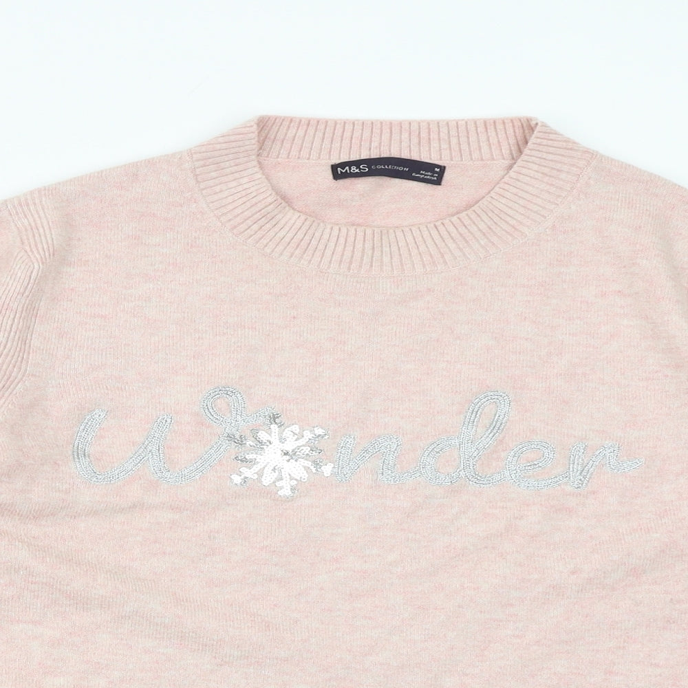 Marks and Spencer Womens Pink Round Neck Polyester Pullover Jumper Size M - Wonder