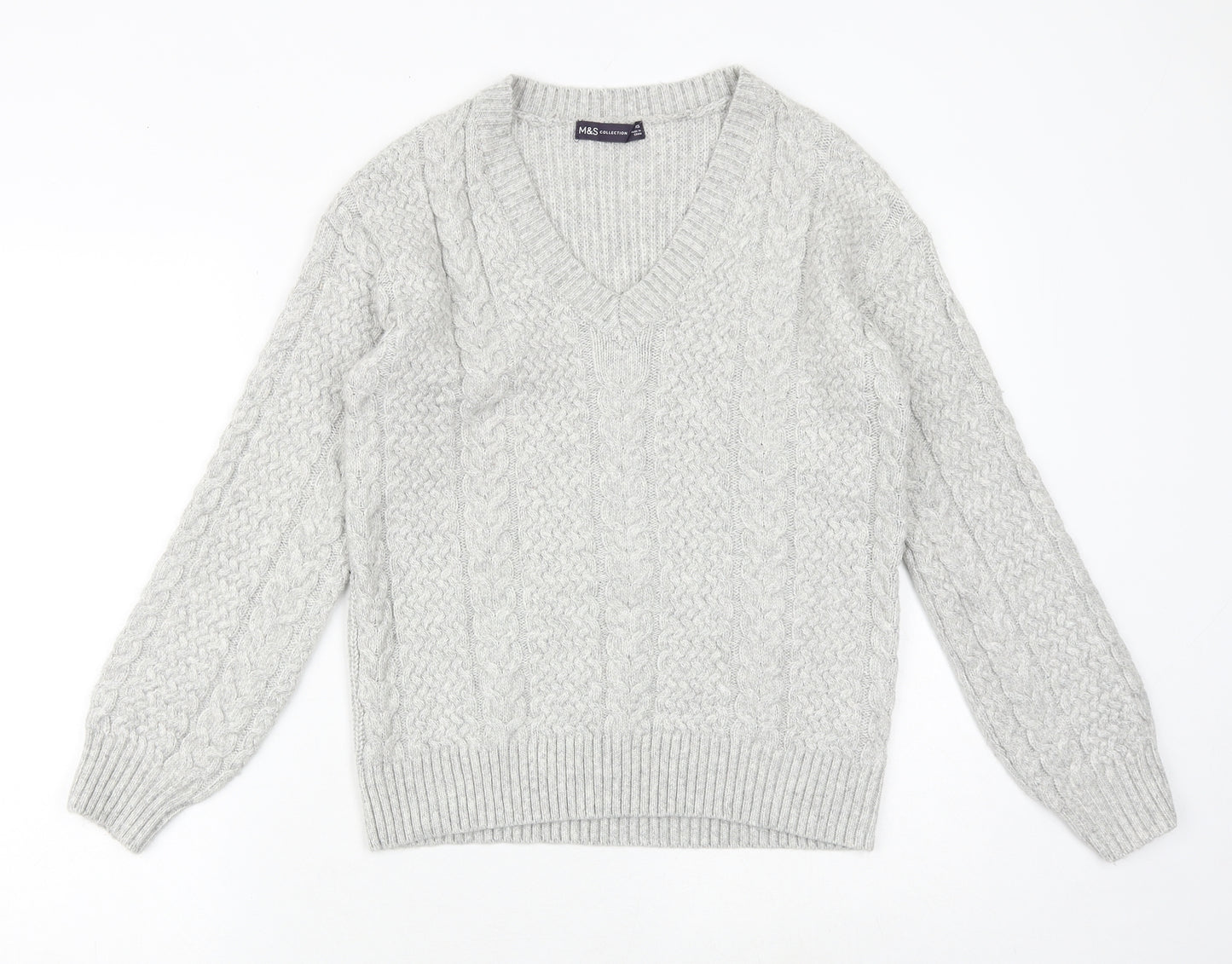 Marks and Spencer Womens Grey V-Neck Polyester Pullover Jumper Size XS