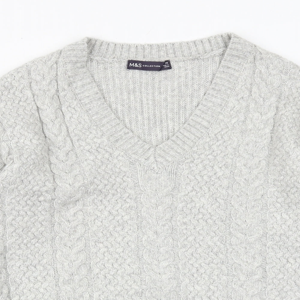 Marks and Spencer Womens Grey V-Neck Polyester Pullover Jumper Size XS