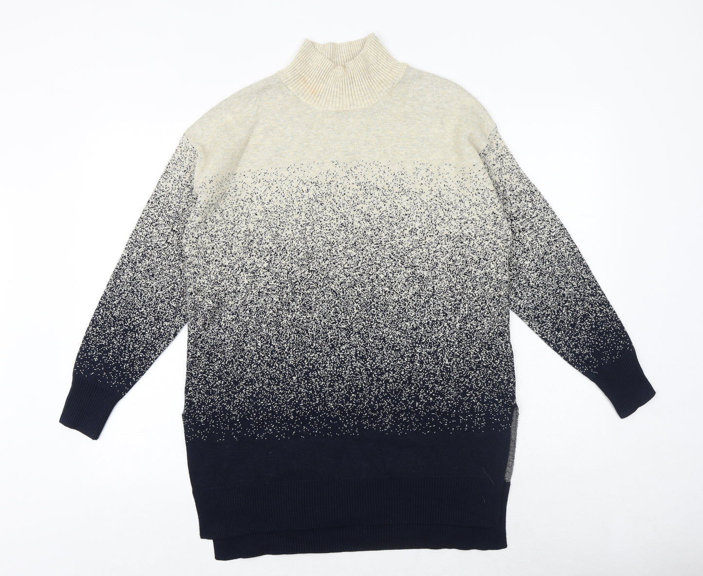 Marks and Spencer Womens Blue High Neck Geometric Viscose Pullover Jumper Size S
