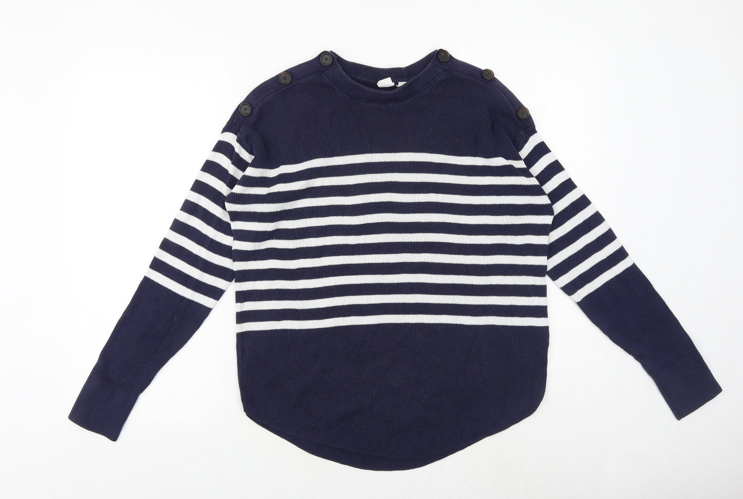 Gap Womens Blue Round Neck Striped 100% Cotton Pullover Jumper Size M