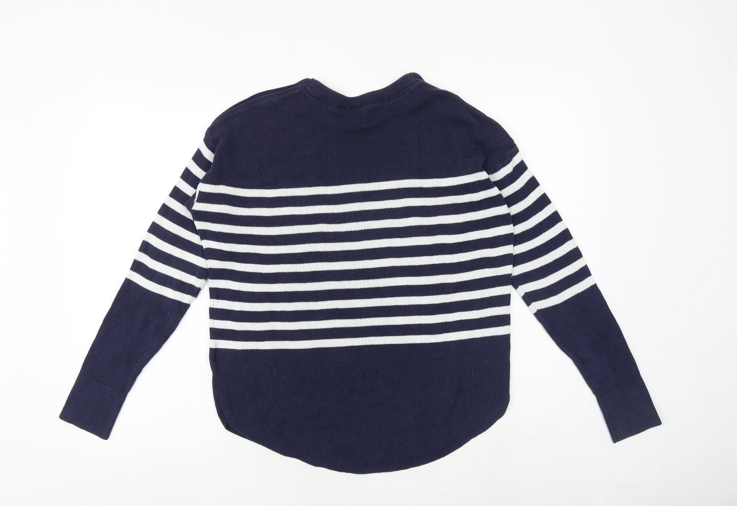 Gap Womens Blue Round Neck Striped 100% Cotton Pullover Jumper Size M