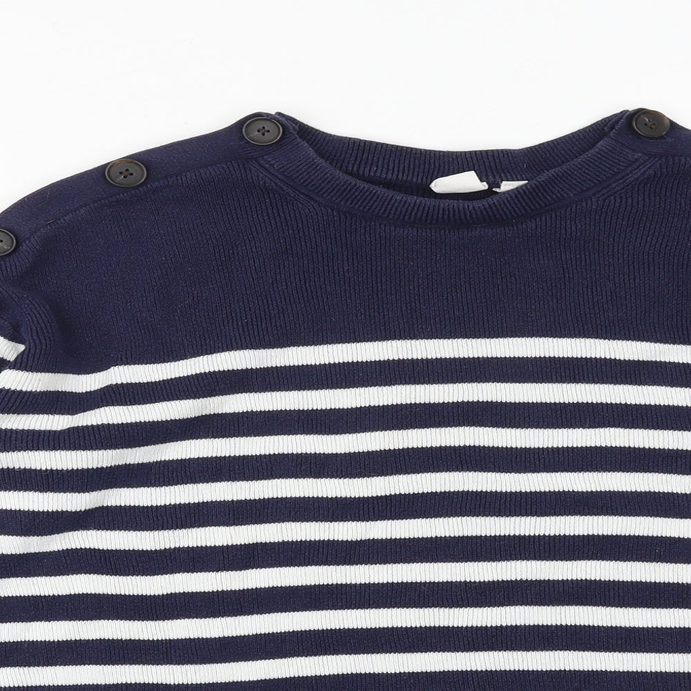 Gap Womens Blue Round Neck Striped 100% Cotton Pullover Jumper Size M