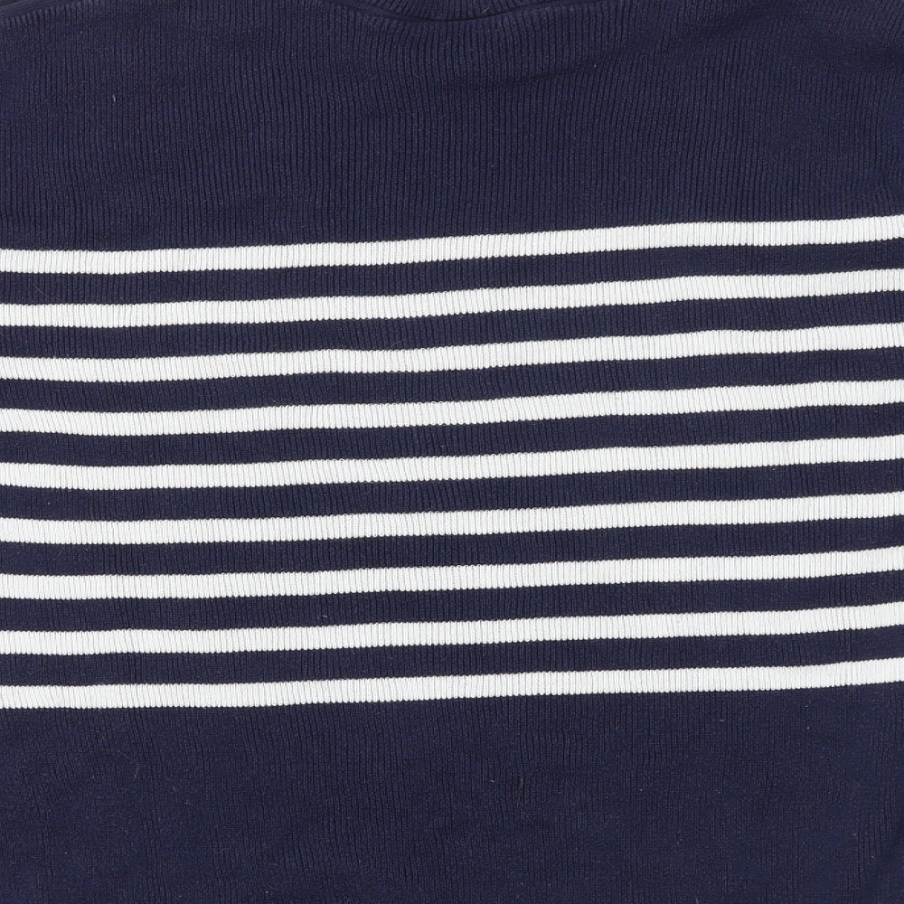 Gap Womens Blue Round Neck Striped 100% Cotton Pullover Jumper Size M