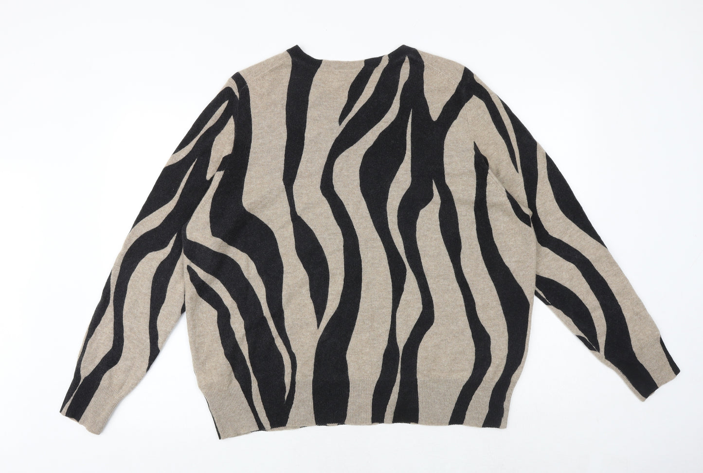 Marks and Spencer Womens Brown Round Neck Animal Print Cashmere Pullover Jumper Size 22 - Zebra Pattern