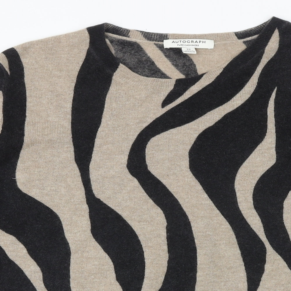 Marks and Spencer Womens Brown Round Neck Animal Print Cashmere Pullover Jumper Size 22 - Zebra Pattern