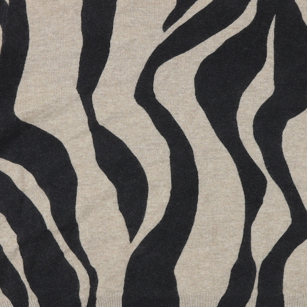 Marks and Spencer Womens Brown Round Neck Animal Print Cashmere Pullover Jumper Size 22 - Zebra Pattern