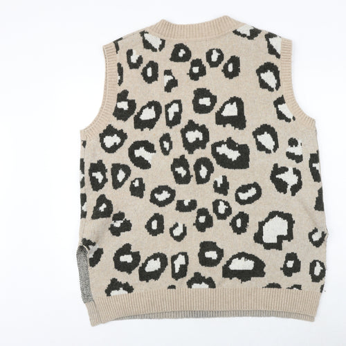 NEXT Womens Brown V-Neck Animal Print Polyester Vest Jumper Size L - Leopard Pattern