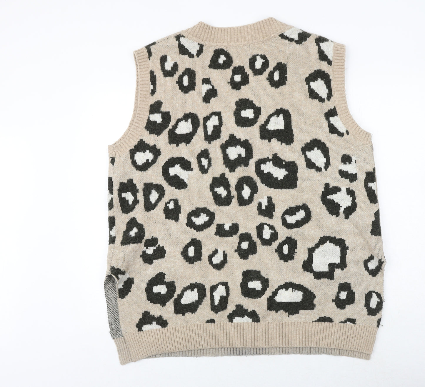NEXT Womens Brown V-Neck Animal Print Polyester Vest Jumper Size L - Leopard Pattern