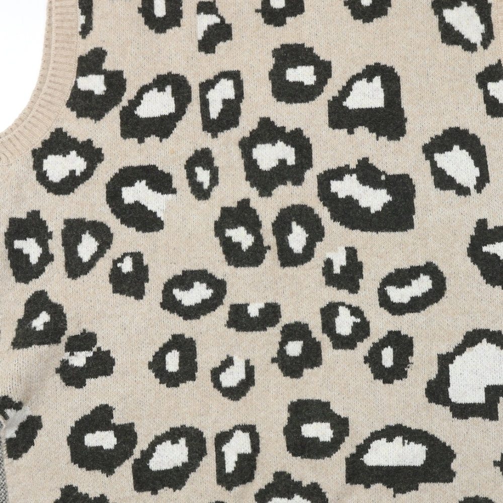 NEXT Womens Brown V-Neck Animal Print Polyester Vest Jumper Size L - Leopard Pattern